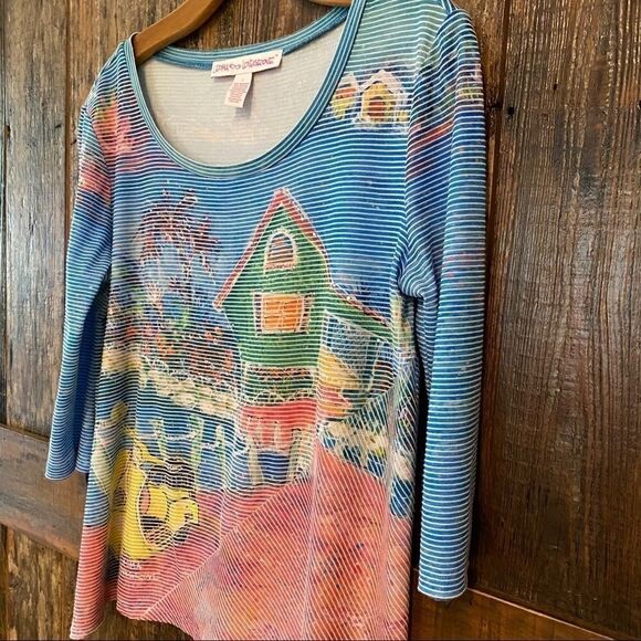 Leoma Lovegrove Sz S Blue Summer Key West House & Scooter Scoop Neck Tunic - Picture 3 of 7